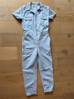 Outerknown Light Blue Short-Sleeve Denim Jumpsuit